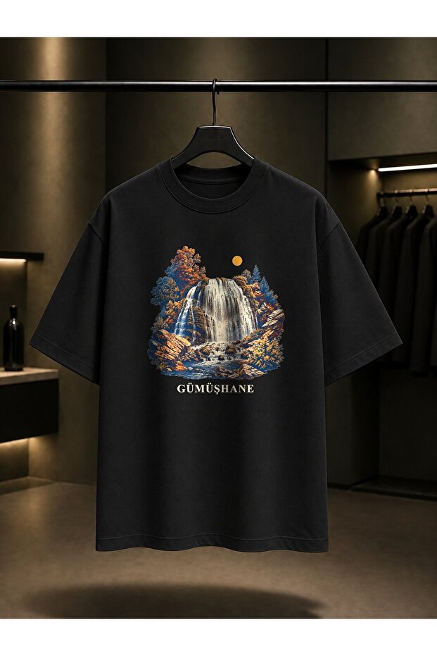 Gümüşhane Tomara Waterfall Printed Unisex 100% Cotton T-Shirt