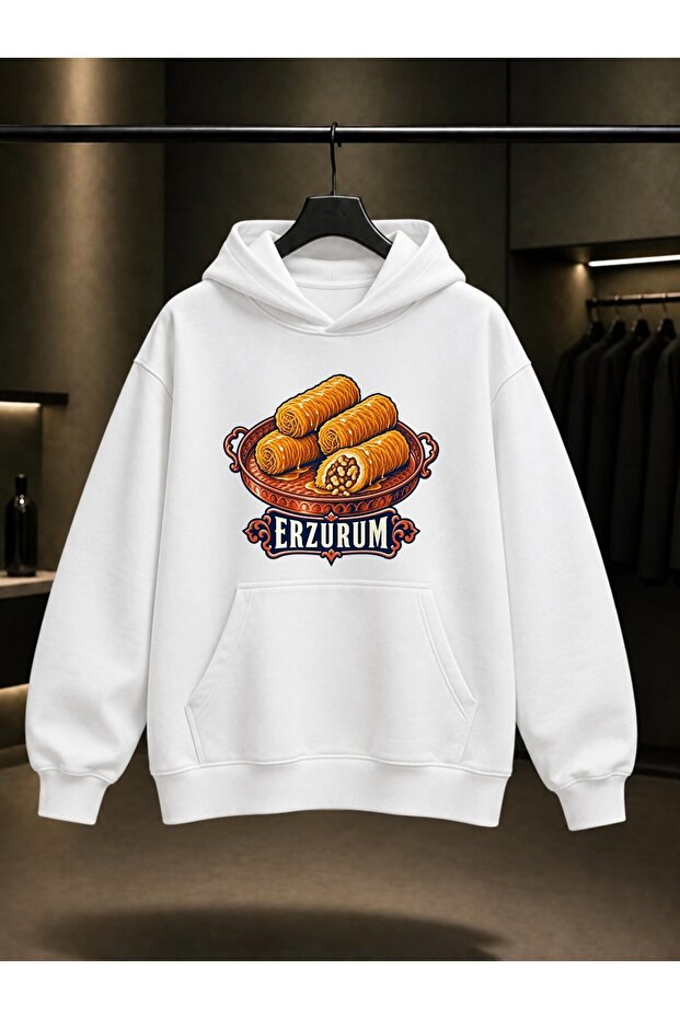 Erzurum Kadayif Printed Unisex 100% Cotton Hooded Sweatshirt