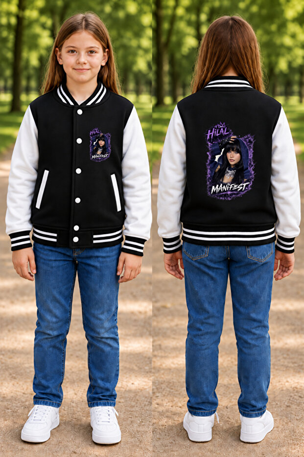 Manifest Printed Black Snap-On College Jacket (3-Thread Shardoon Thick Fabric)