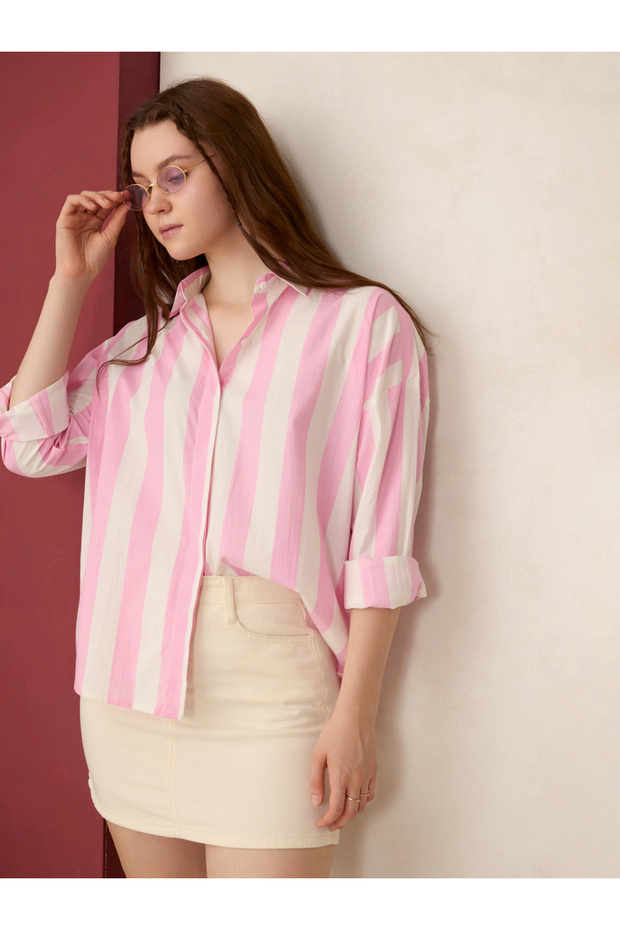 Pink Striped Oversized Shirt