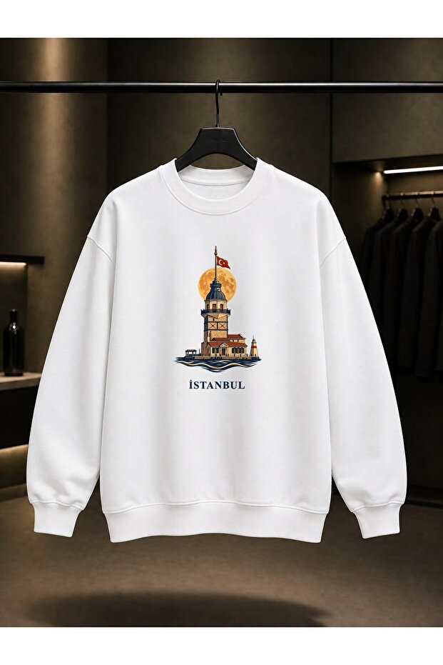Istanbul Maiden's Tower Printed Unisex 100% Cotton Sweatshirt