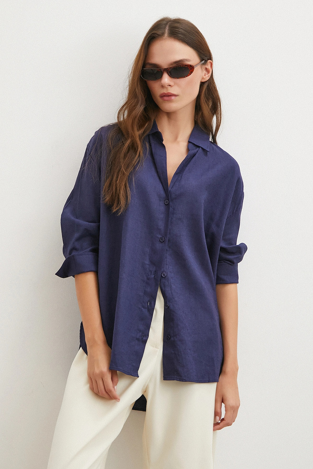 Fakir Sleeveless Linen Shirt Navy Blue