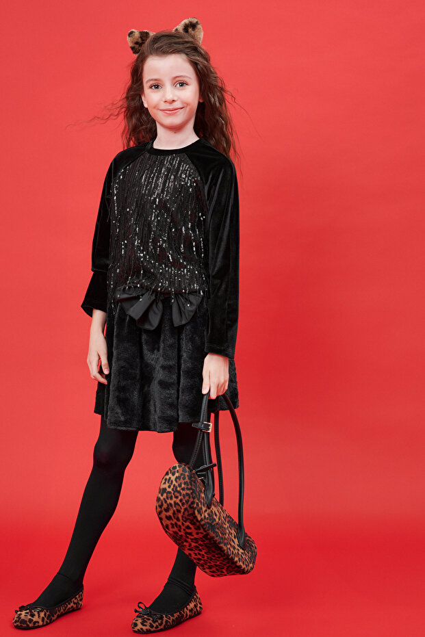 Fur Skirt Sequin Blouse Set
