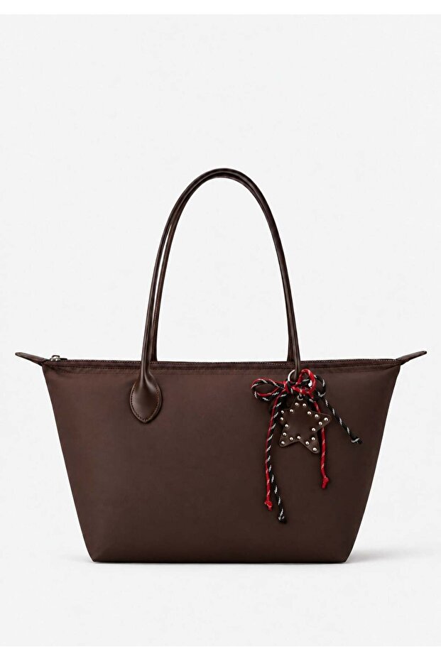 Brown Women's Decorated Zippered Shopper Shoulder Bag