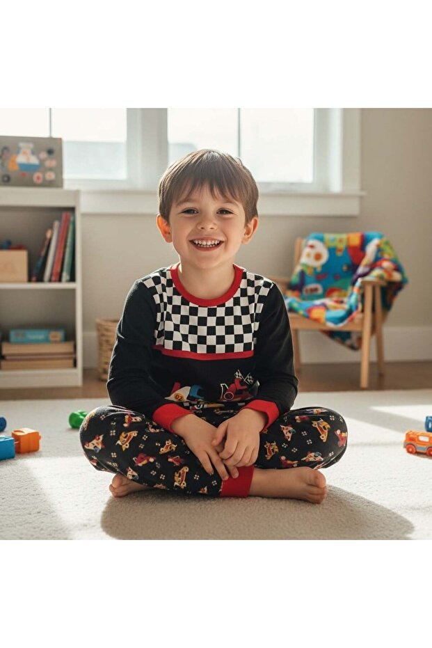Boys Cotton Racing Car Printed Long Sleeve 2-Piece Set Cb1106