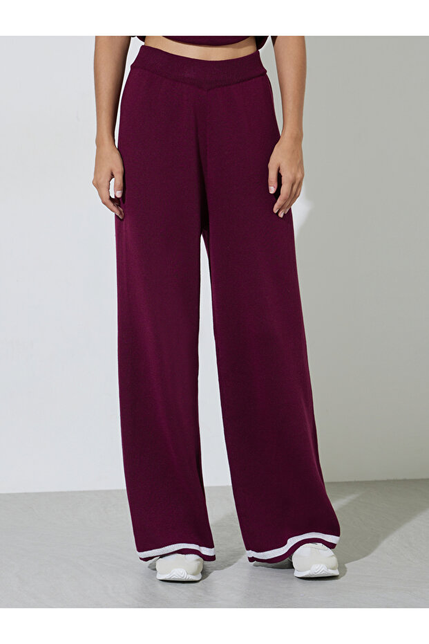 Wide Leg Casual Knit Pants with Contrast Trim