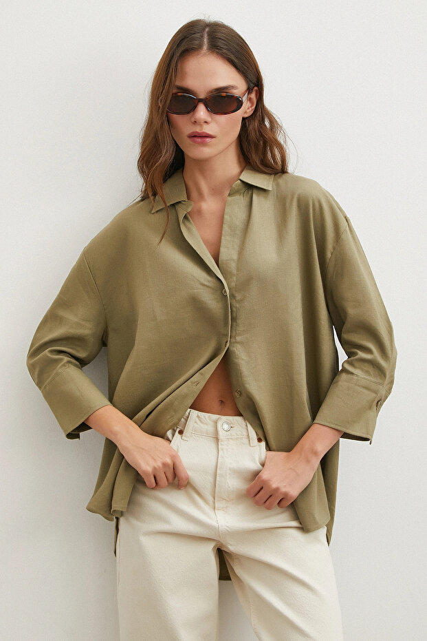 Poor Sleeve Linen Shirt Khaki