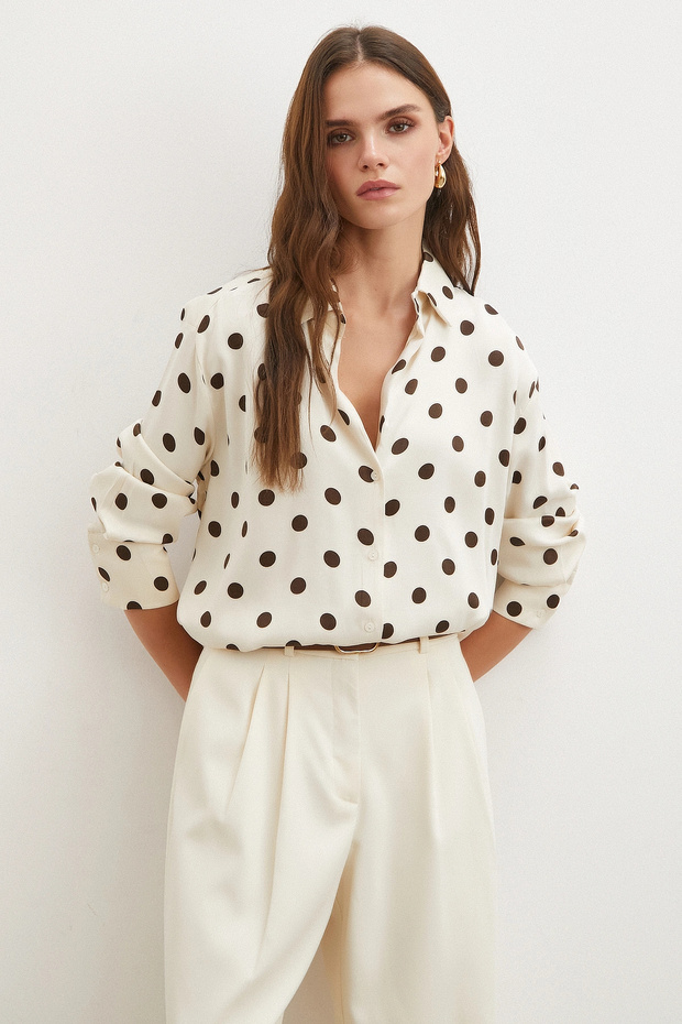 Polka Dot Satin Shirt Brown