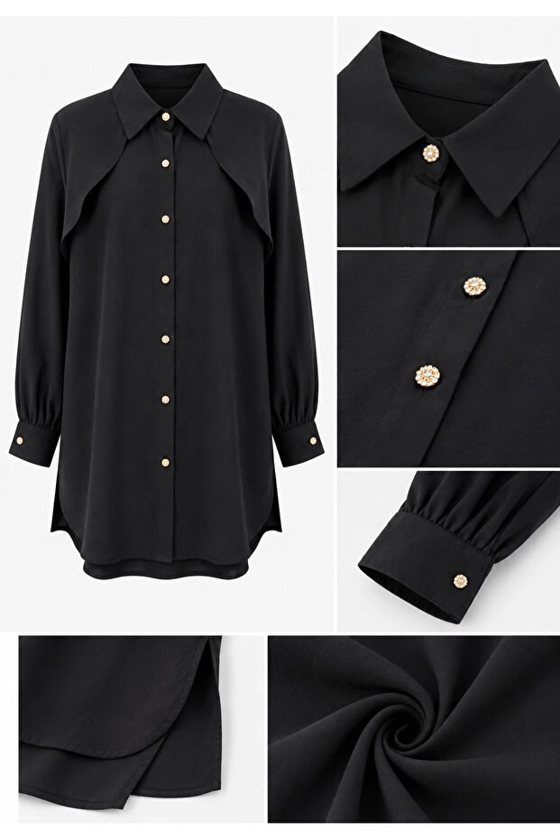 Cape Detailed Stone Buttoned Shirt