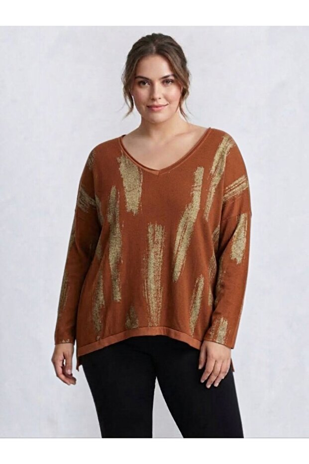 Shiny Glitter Printed Thin Knitwear Blouse (Available in Sizes 40-46.)