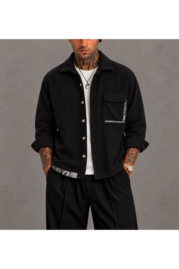 Oversize Bohemian Cotton Black Cashmere Shirt