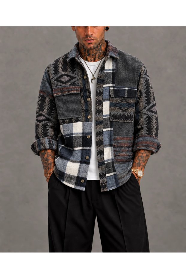 Oversize Bohemian Cotton Stamped Shirt