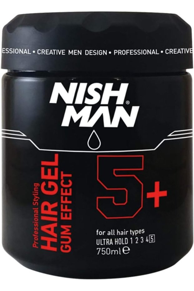 Hair Styling Gel 5+ Gum Effect 750ml - Ultra Strong Hold Hair Gel with Lasting Shine and Defined Style for Men