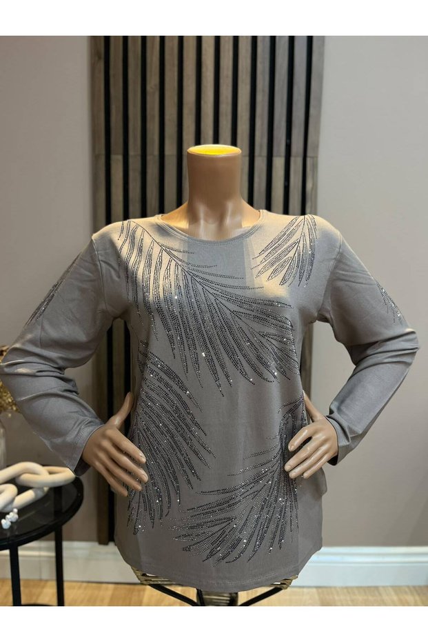 Women's Winter Blouse with Feather Motif for Middle-Aged and Older Women