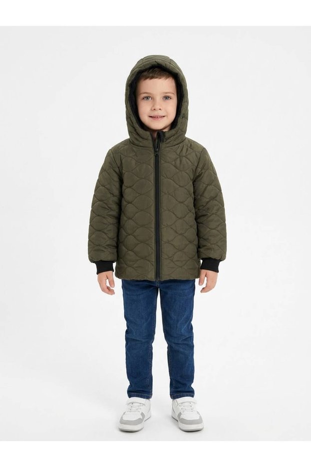 Onion Patterned Boys' Water and Windproof Fur Lined Coat