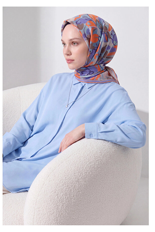 Soft Scarf Painterly Floral Sky Blue