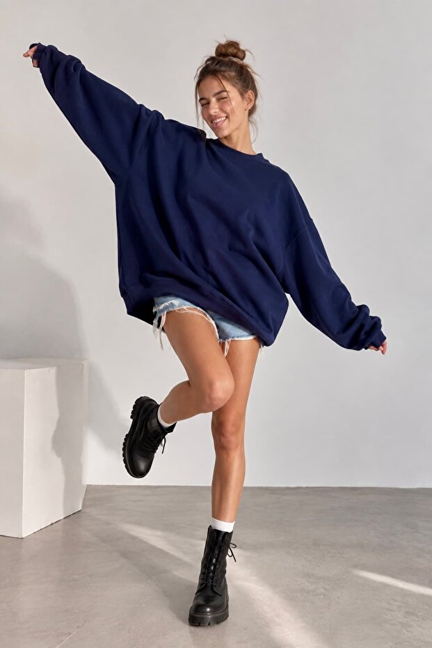 3 Thread Oversize Casual Basic Sweatshirt Crew Neck My3535