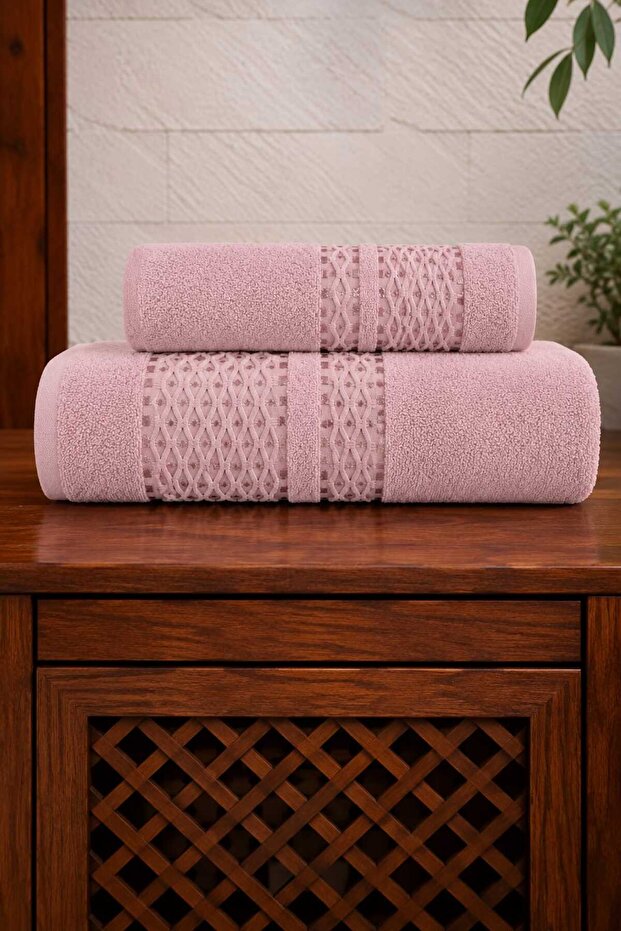Knitted 2-Piece Bath Towel Set - Hand and Face Towels - Dowry - Gift 100% Cotton