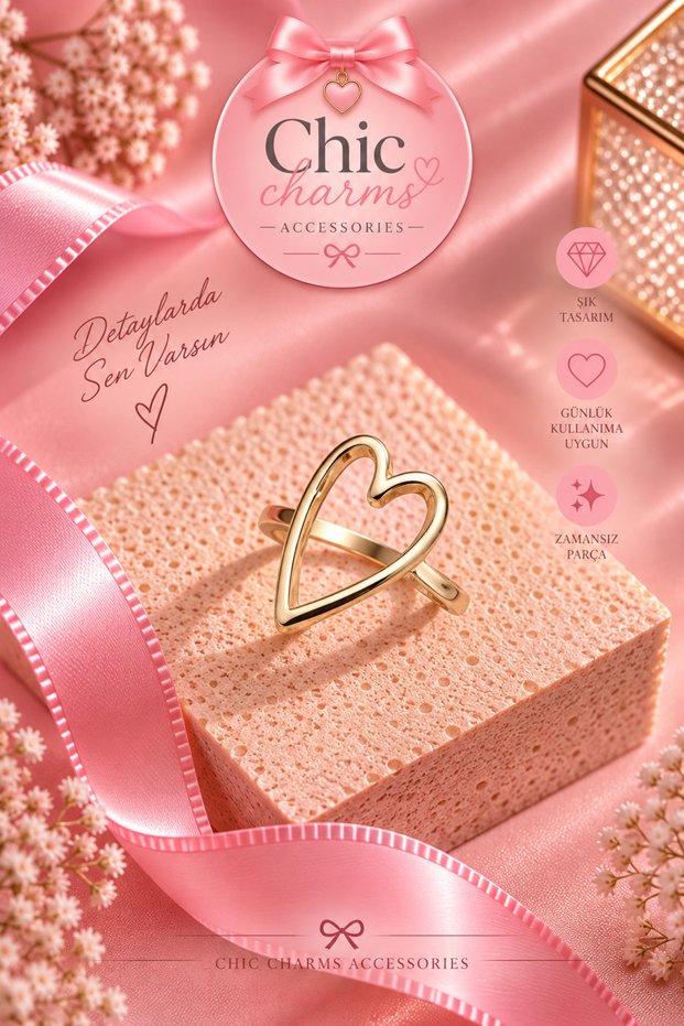 Medium Size Heart Shaped Gold Steel Ring