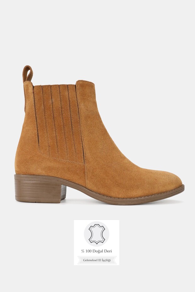 Women's Tan Suede Genuine Leather 36-41 Size Chelsea Boots & Booties