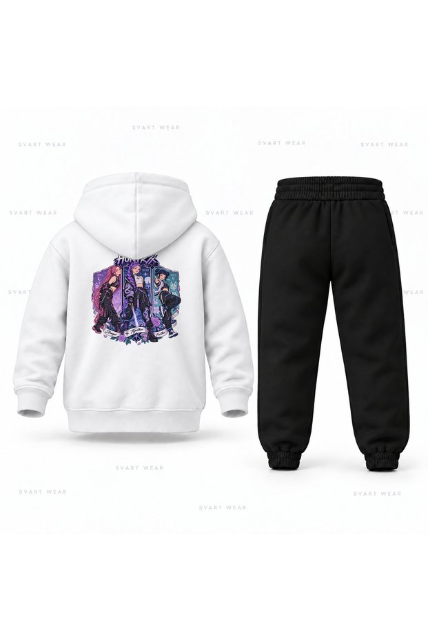 Kpop Demon Hunters Huntrix Serit Printed Children's Hooded Tracksuit Set