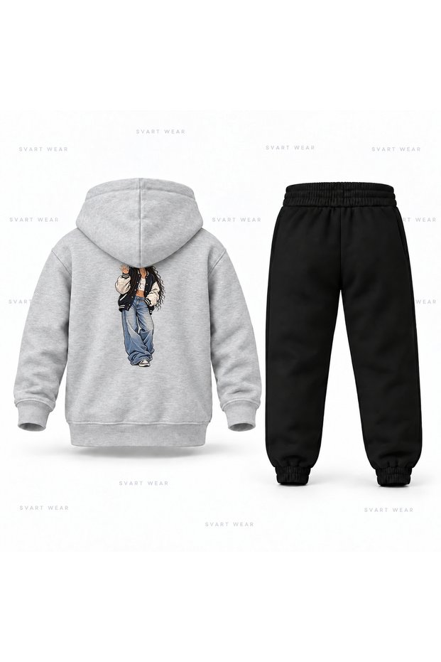 Katseye Manon Kucuk Selam Printed Children's Hooded Tracksuit Set