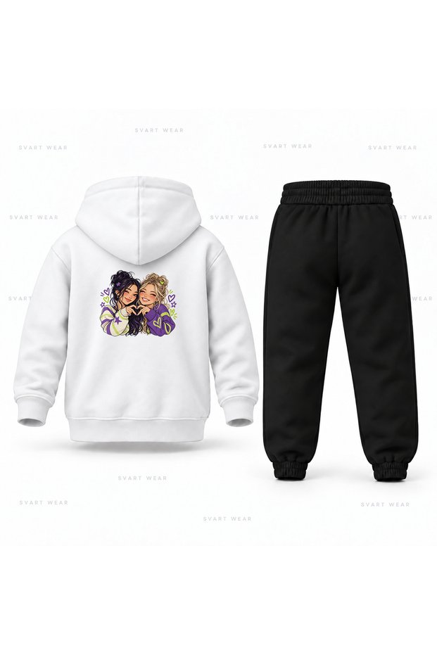 Kpop Demon Hunters Rumi Zoey Eller Printed Children's Hooded Tracksuit Set