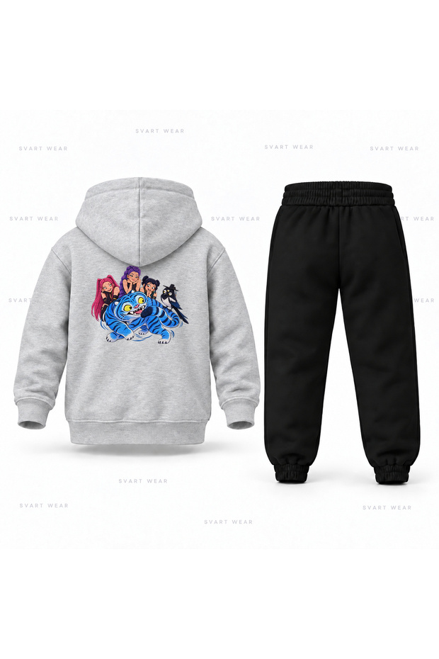Kpop Demon Hunters Derpy Kalem Tail Printed Kids Hooded Tracksuit Set