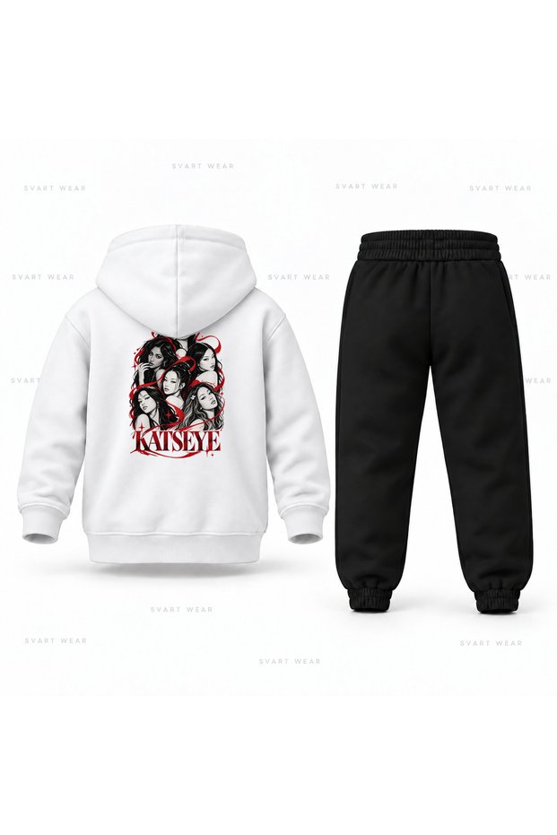 Katseye Six-Piece Vertical Printed Children's Hooded Tracksuit Set