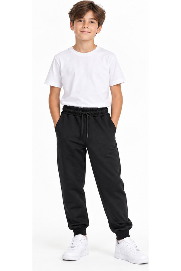 Boys/Girls Elastic Waist and Ankle Ties with Pockets Solid Black Color Sweatpants School Sweatpants