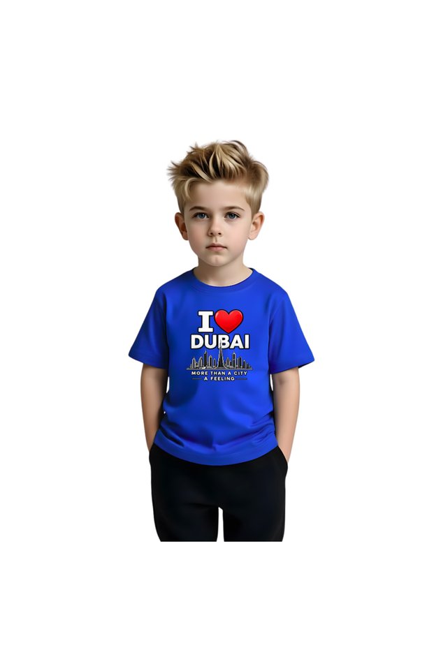 Love Dubai Kids Boys T-Shirt - Round Neck with Short Sleeve Tshirt - Boys Cotton T-Shirt - I Love Dubai-Printed T-Shirt
