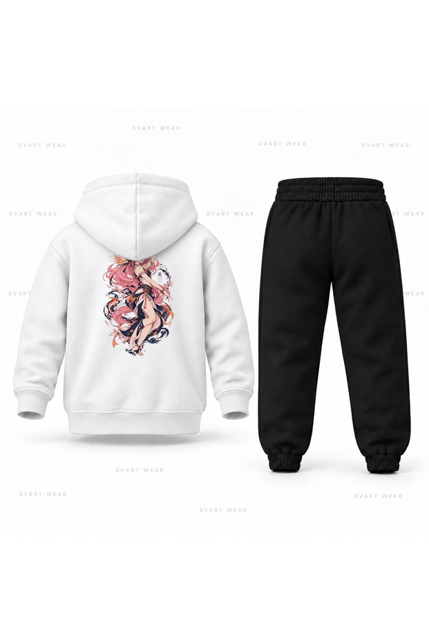 Kpop Demon Hunters Mira Cartoon Motion Printed Children's Hooded Tracksuit Set
