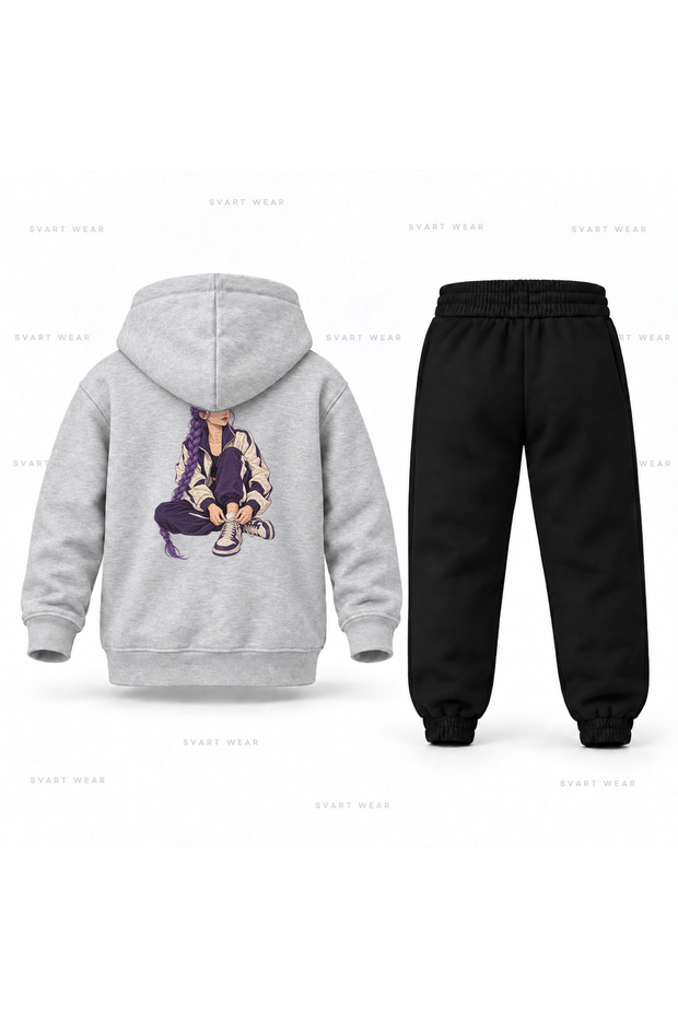 Kpop Demon Hunters Rumi Lace Printed Children's Hooded Tracksuit Set