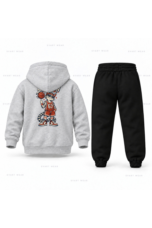 Six Seven 67 Cat Captain Printed Children's Hooded Tracksuit Set