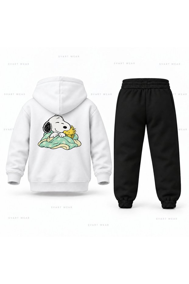 Snoopy Quilt Printed Children's Hooded Tracksuit Set