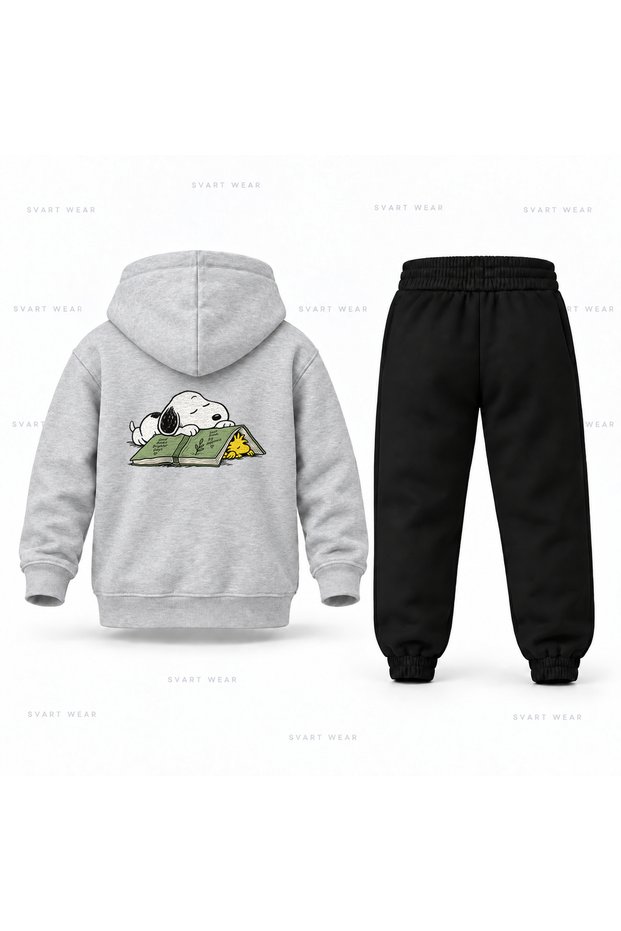 Snoopy Book Sleep Printed Children's Hooded Tracksuit Set