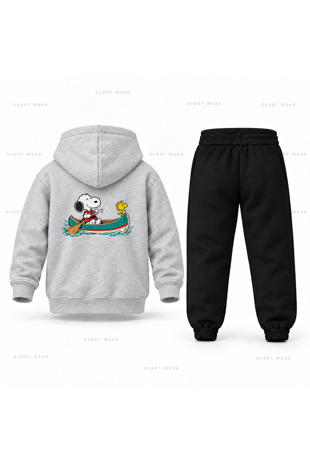Snoopy Kayik Kurek Printed Children's Hooded Tracksuit Set