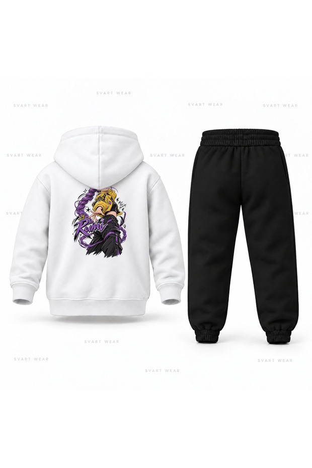 Kpop Demon Hunters Rumi Dancing Drawing Printed Kids Hooded Tracksuit Set