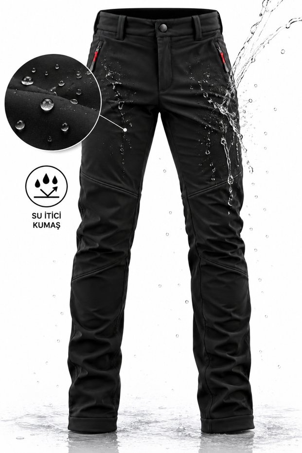 Men's Winter Fleece-Lined Windproof Water-Repellent Lycra Softshell Pants