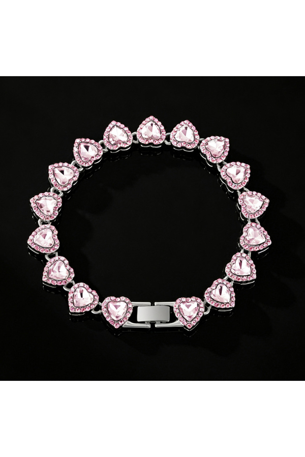 Pink Slivery 20cm ZAKOL 45CM New Hip Hop Tennis Chain Bracelet Necklace Shiny Heart Rhinestone CZ Fa