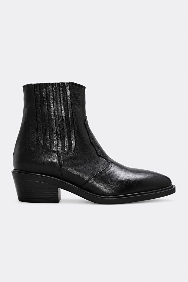 Genuine Leather Black Women's Thick Heeled Boots 275Sza2027-23