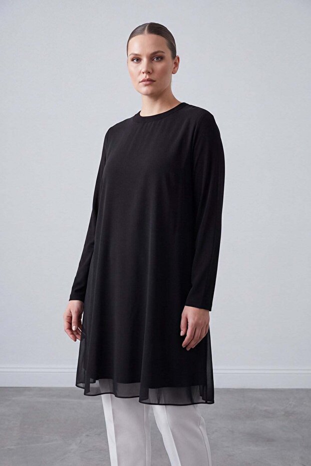 Plus Size Tulle Transitioning Long Sleeve Undergarment Black 19289