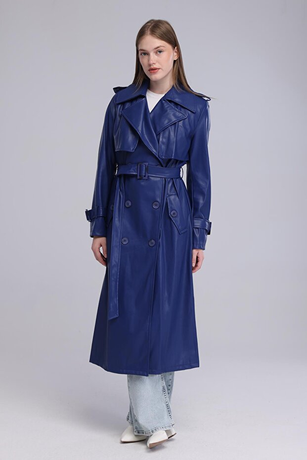 Women's Belted Double-Breasted Long Coat