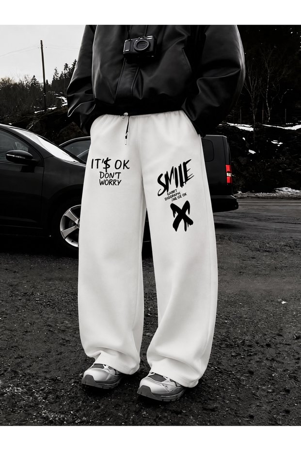 Unisex Women's and Men's Smile Mood Printed Winter Baggy Sweatpants