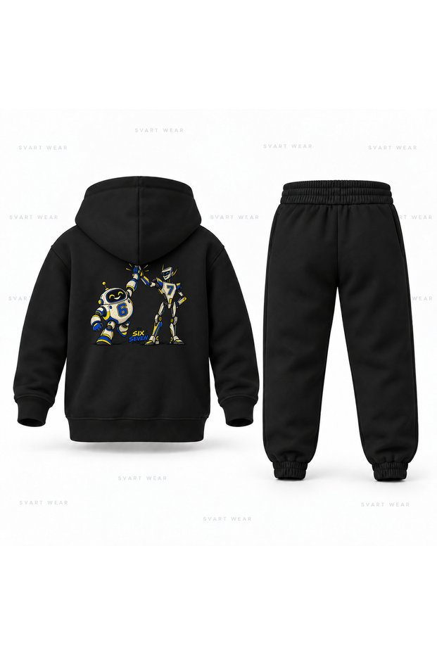 Six Seven 67 Robot Double Printed Children's Hooded Tracksuit Set