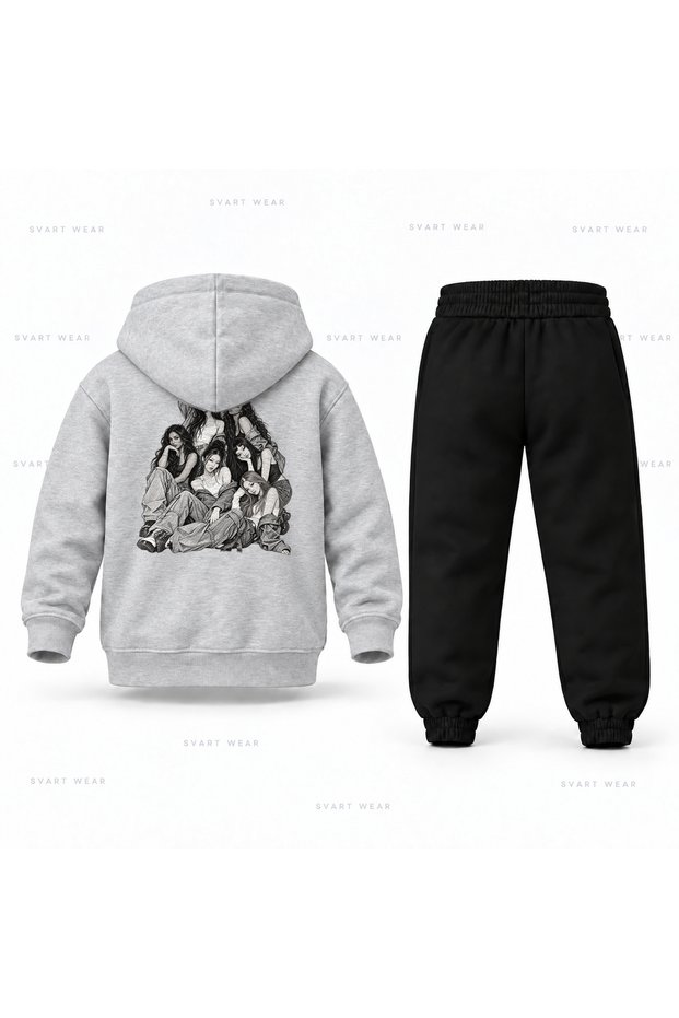 Katseye Defter Kenarinda Printed Children's Hooded Tracksuit Set