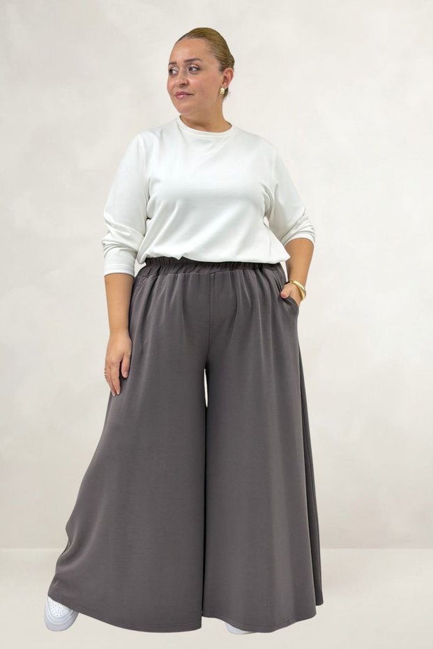 69022 Plus Size Elastic Waist Modal Skirt Trousers - Anthracite