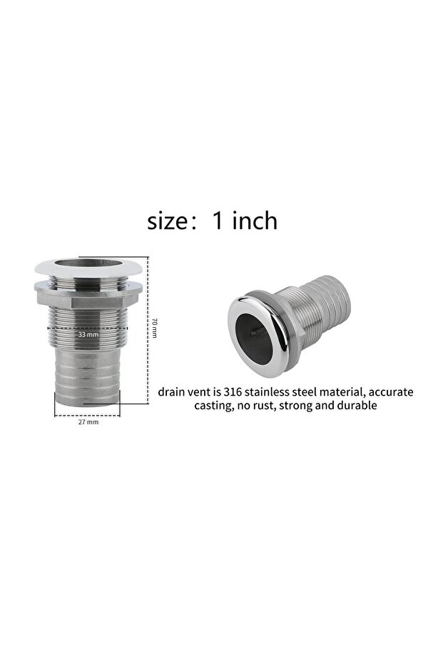 ALS1104B 316 Stainless Steel Boat Thru Hull Fitting Connector High Quality Marine Half Thread Water