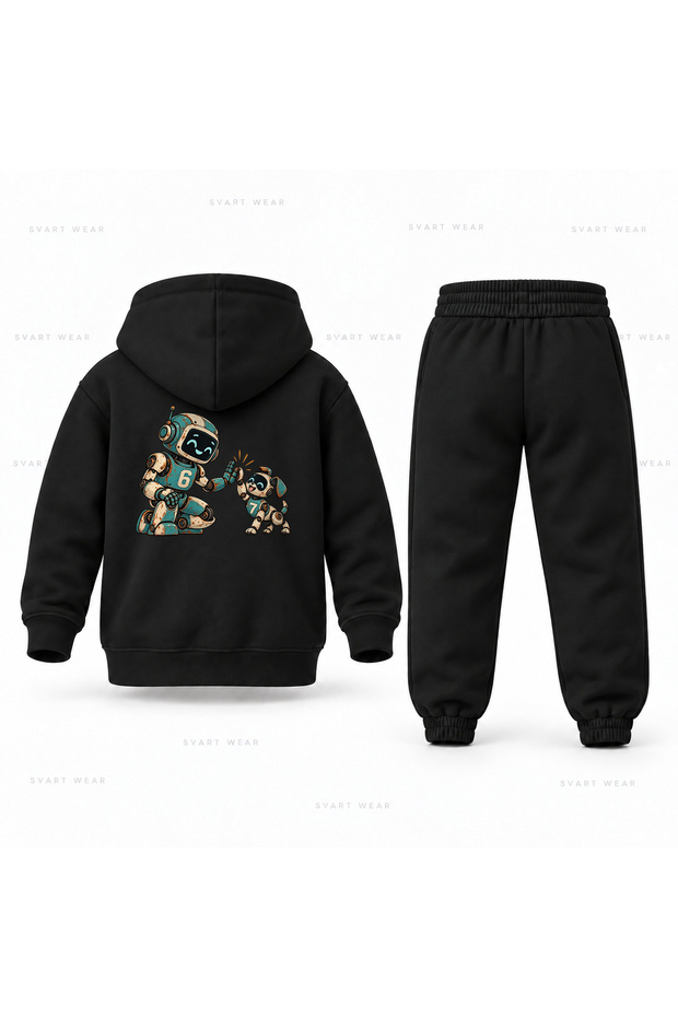 Six Seven 67 Robot Dost Kopek Printed Children's Hooded Tracksuit Set