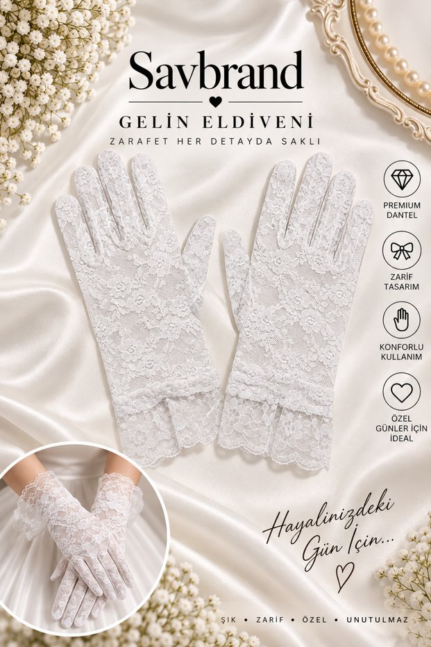 Floral Patterned Lace Bridal Gloves Elegant Stylish Design Special Occasion and Event Gloves